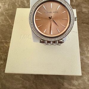 Michael Kors Women's Watch with Rose Gold Dial and Silver Band